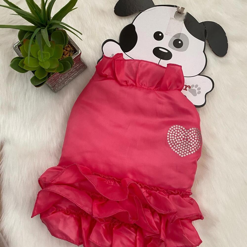 Capelli Doggie Gear Pink Ruffled Dog Dress with Heart Detail